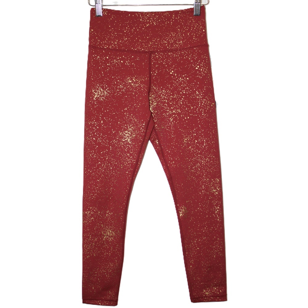 Womens Zyia Active Light N Tight Hi-Rise Leggings Red Stay Gold Flecks Size 2